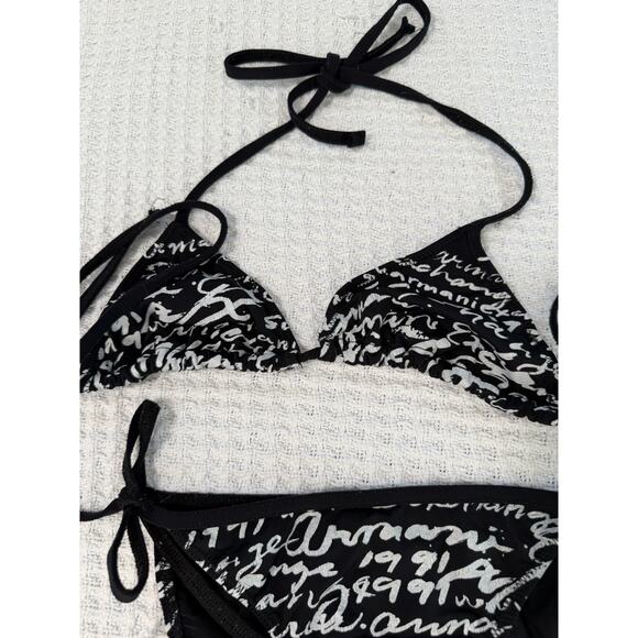 Armani Exchange Black White Triangle String Bikini Size XS Logo Spell Out - Picture 3 of 7